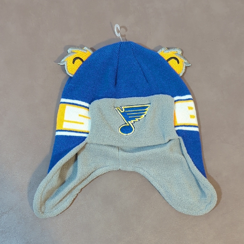 NHL St Louis Blues Infant Baby Trapper Knit Hat With Ears Blue Gray Yellow White